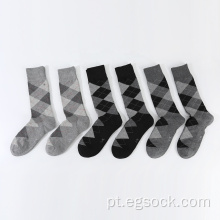 meias de comprimento padrão geométrico jacquard para homens